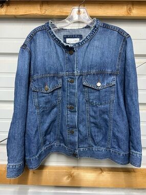 LOFT Blue Collarless Denim Jacket